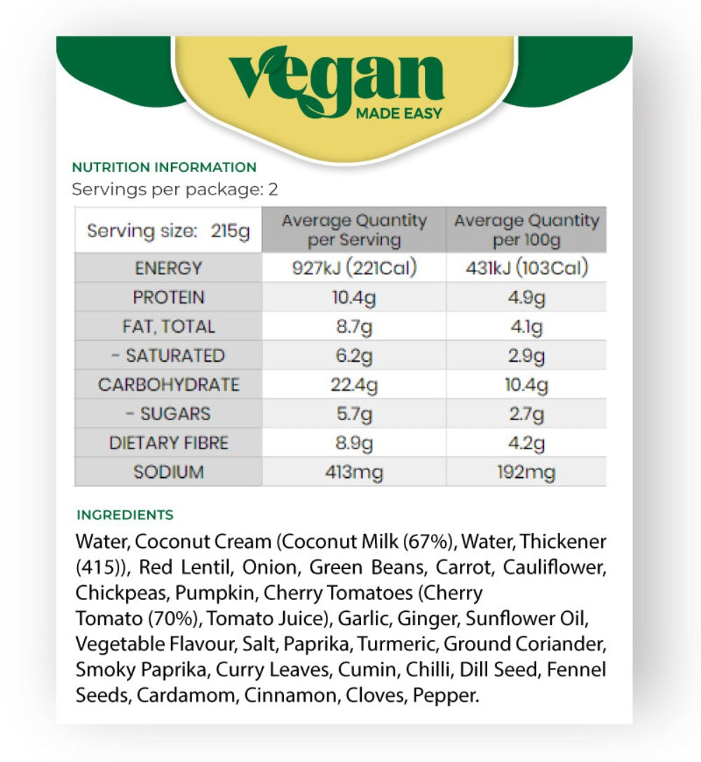 VEGAN MADE EASY COCONUT VEG DAHL intelligence overview