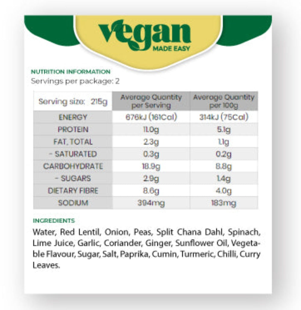 VEGAN MADE EASY LIME SPINACH DAHL intelligence overview